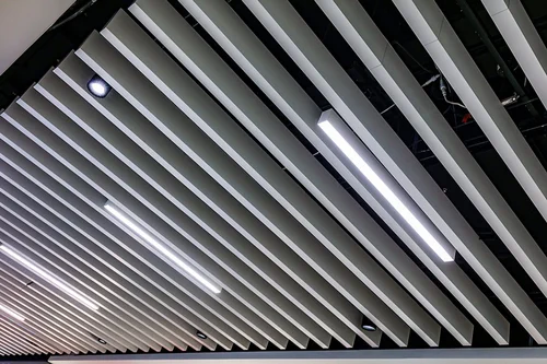 Diagonal-Metal-Ceiling-Baffle Ceiling Exterior-Cladding-Ceilings-Sun-Louvres-Raised-Flooring-Manufacturer-Supplier-Indore-Madhya-Pradesh-India