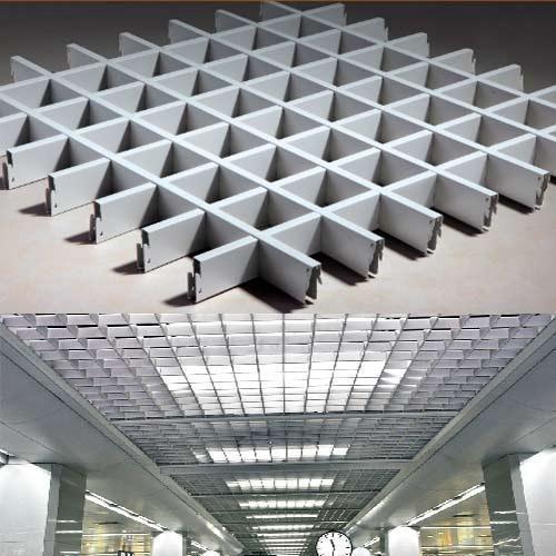 Diagonal Metal Ceiling Open Cell Ceiling (5050mm7575mm100100150150200200mm) Exterior Cladding Ceilings Sun Louvres Raised Flooring Manufacturer Supplier Indore Madhya Pradesh India